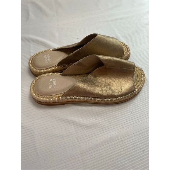 Eileen Fisher Gold Venus Metallic Espadrille Slip On Sandals Size 7.5 7 1/2 New - Picture 7 of 8
